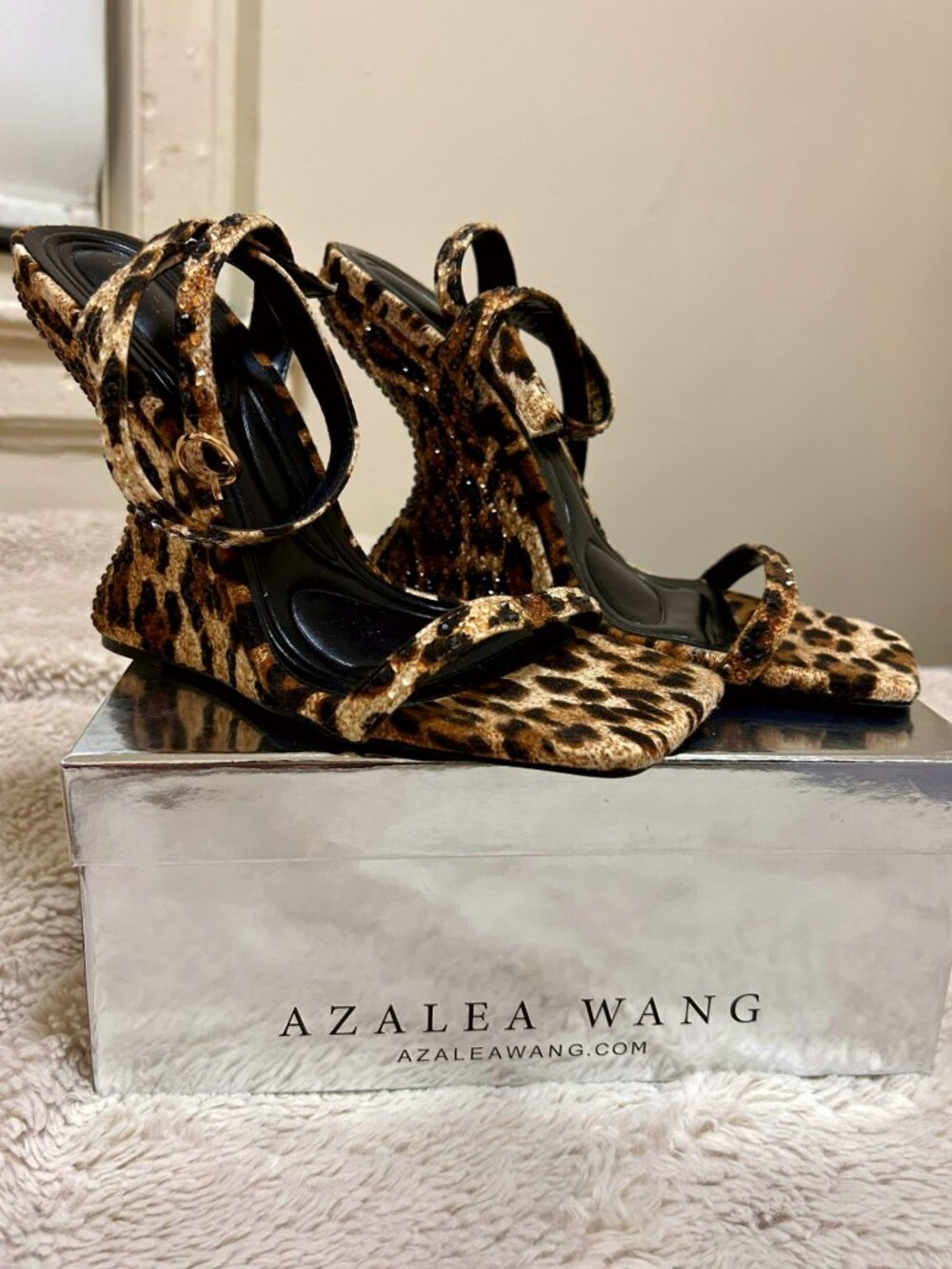 Azalea Wang Leopard Print Wedge Sandals - Brown